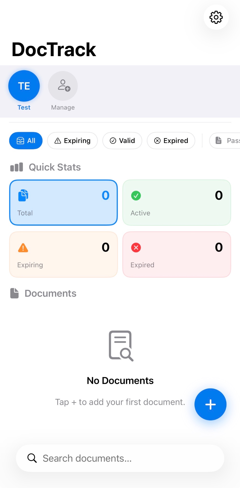 DocTrack home screen