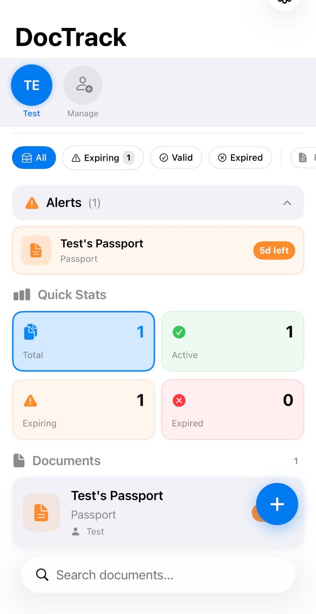 DocTrack Dashboard with alerts