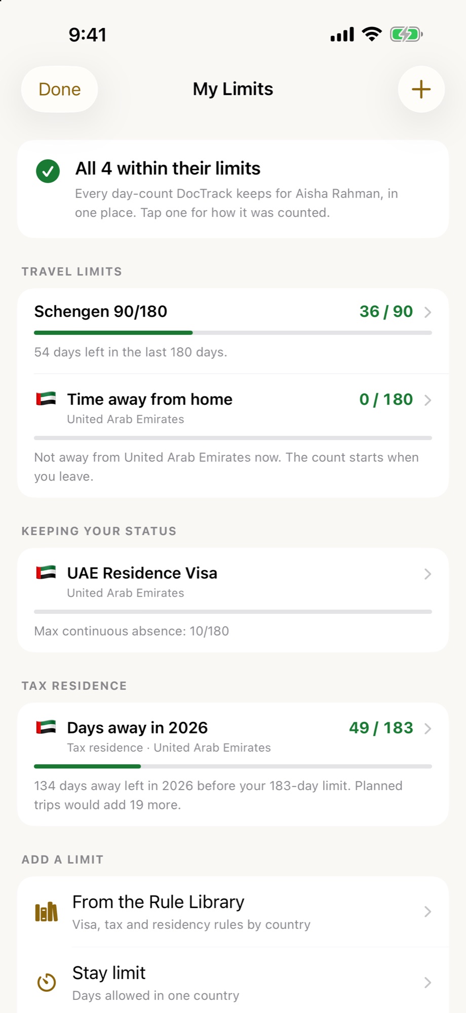 My Limits with Schengen, absence and tax-residence counts