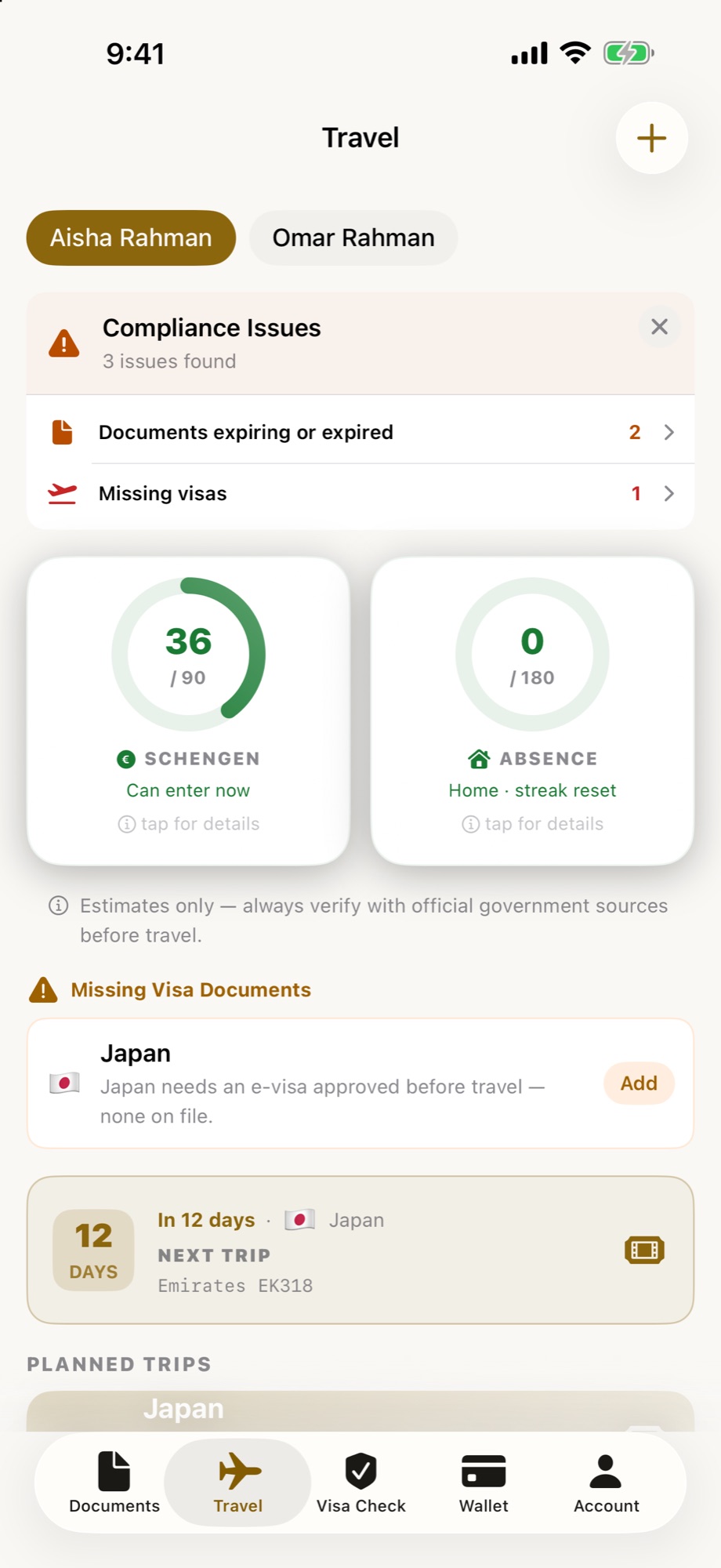 Schengen 36 of 90 days and absence count